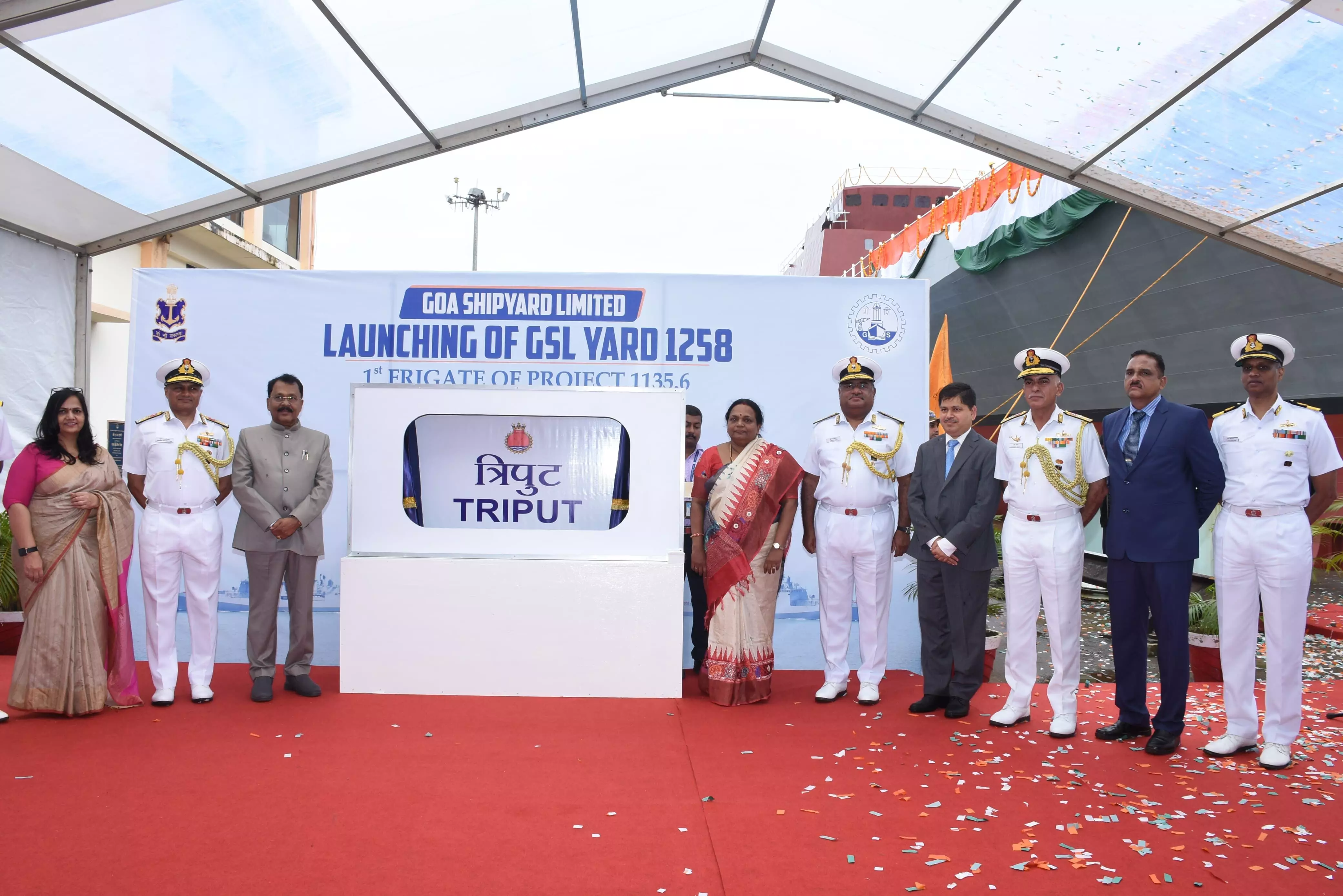 Indian Navys First Indigenous Advanced Frigate Triput Launched at Goa Shipyard