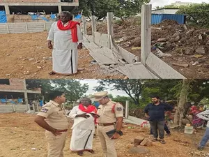 Unknown persons demolish compound wall of Telangana folk artistes plot