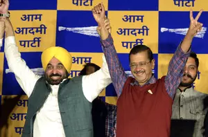 AAP celebrate Punjab wins, Kejriwal greets newly elected MLAs