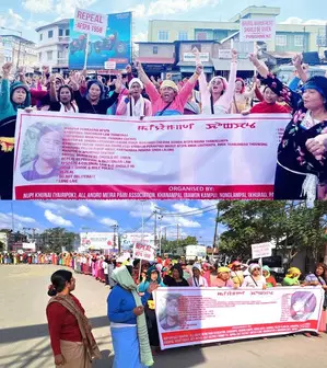 Women’s protest rally in Imphal against re-imposition of AFSPA in 6 police station areas