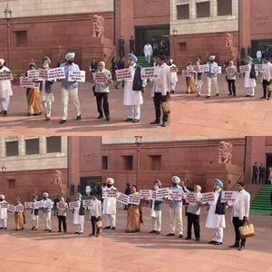 Punjab Congress MPs stage protest in Parliament complex in support of farmers