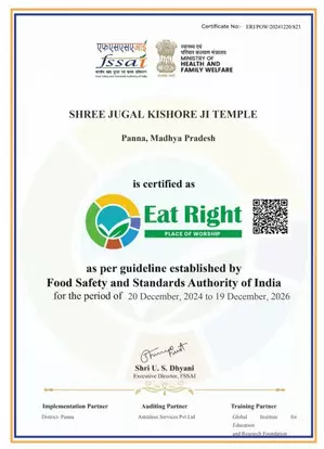 MPs Jugal Kishore temple receives certificate of Eat Right Place of Worship by FSSAI 