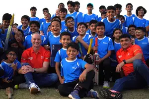 Gujarat Giants coaches Klinger, Tambe visit Adani Sportsline Cricket Academy