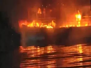 Three injured as two boats catch fire in Hyderabad’s Hussain Sagar lake